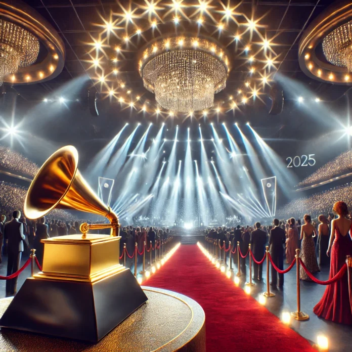 Grammy Awards 2025 Grammy prisuddeling Musikpris ceremoni Grammy scene Grammy trofæ Storslået musikshow Rød løber Grammy Grammy vinder Los Angeles Grammy Awards Musikindustriens største aften Grammy 2025 show Musikstjerner på scenen Grammy festligheder Golden Grammy statuette Live optrædener Grammy Bedste album Grammy Berømtheder ved Grammy Award show scenografi Prestigefyldt musikpris Stjerner på den røde løber Grammy Awards scene Popstjerner ved Grammy Hip-hop og pop priser Store Grammy øjeblikke Eksklusivt Grammy show